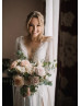 Long Sleeves Ivory Lace Chiffon Slit Wedding Dress